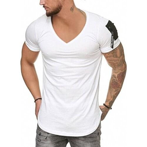 2021Summer Fashion Mens White Short Sleeve T Shirts Casual Men Solid Color V Collared Thirts Slim Fit Tees Shirt Camiseta Mujer