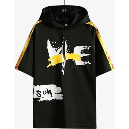 2021 Korean Mens Fashion T-shirts Men Hooded T-Shirt Summer Outdoor Casual Short-sleeved Hip-hop Mens Clothing Streetwear Men