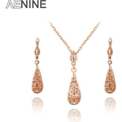 AENINE fashion new arrival genuine Austrian crystal Delicate Ms Rose Gold Color Jewelry Set Christmas /Birthday gift L2070019625