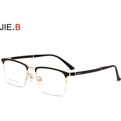JIE.B New Fashion Half Frame Glazing Mirror Mens Retro Leisure Titanium Anti-Fatigue Goggles Prescription Glasses Myopia