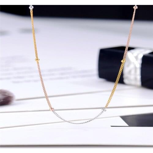 DISINIYA 100% 925 Sterling Silver Tri Color Mixed Fashion Necklace Size 45cm Sterling Silver Necklace