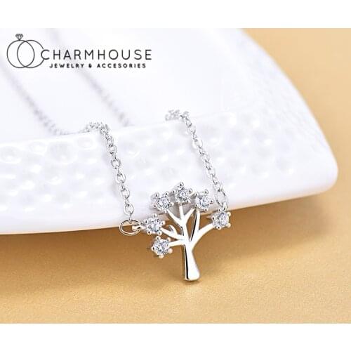Pure Silver Necklaces For Women Zirconia Tree of Life Pendant & Necklace Choker Collier Mujer Wedding Jewelry Accesories Gifts
