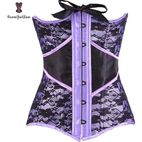Underbust Push Up Purple Lace Corset Top Cover Hip Bustier Outwear Floral Korset Exquisite Corsets Gothic korsett for Sexy women