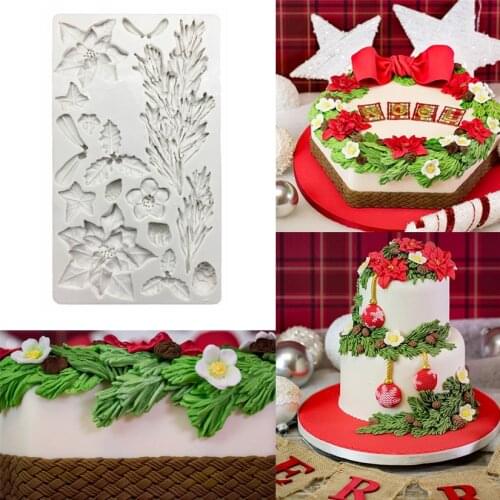 Christmas Tree Flower Poinsettia Silicone Mold Fondant Cake Decorating Tools Candy Chocolate Gumpaste Mold