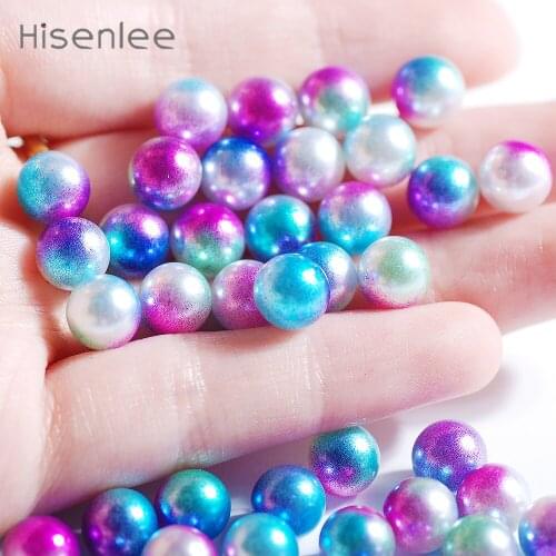 Hisenlee Blue Gradient ABS Pearl 6mm 8mm 10mm No Hole Resin Circular Sparkling Loose Beads DIY Jewelry Accessories