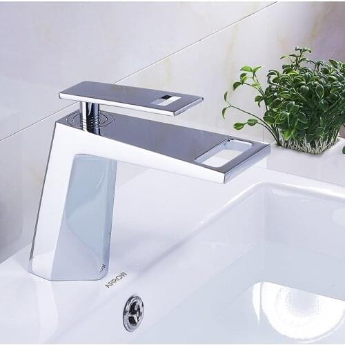 Vidric Bathroom Faucet Waterfall Basin Faucet Modern Brass Sink faucet Single Handle Hole Bath Tap Mixer Hot Cold Water Taps Cra