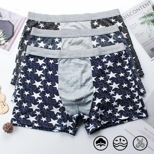 Model Underpants Men Milk Silk Mens Underwear Star Pattern Printed Boxershorts Male Cotton Boxer Briefs Homme Antibacterial New