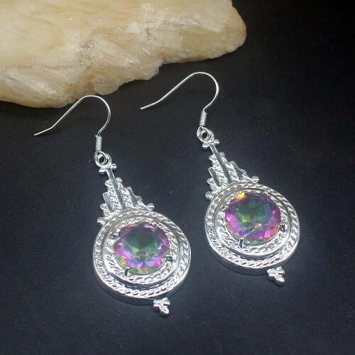 Hermosa Unique Shiny Mystical Topaz Genuine 925 Silver Dangle Drop Hook Earrings Jewelry Gifts for Women Girls 20213780