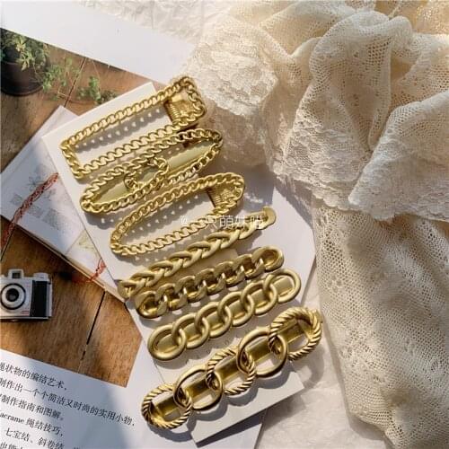 Vintage Gold Alloy Hairpin For Women Hair Accessories Hair Clips Fashion Geometry Chain Barrette Spring Clip Hairgrips Wholesale
