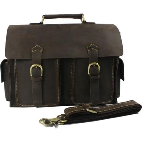 Vintage Crazy Horse Genuine Leather Men Messenger Bags Leather Shoulder Bag Men Crossbody Bag Sling Casual Bag tote Brown