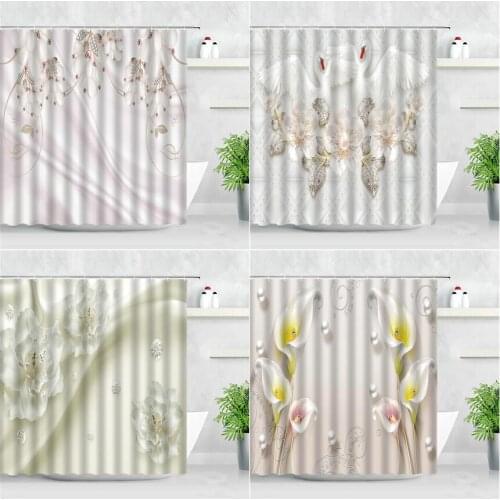 Waterproof Shower Curtains 3D Flower Jewelry Relief European Style Home Wall Background Decor Polyester Fabric Bathroom Curtain