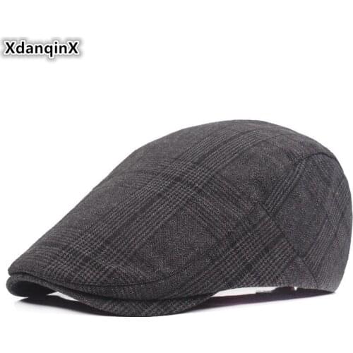 XdanqinX 2019 Autumn New Cotton Mens Plaid Berets Fashion Trend Couple Hat Adjustable Size Womens Sports Cap Bone Snapback Cap