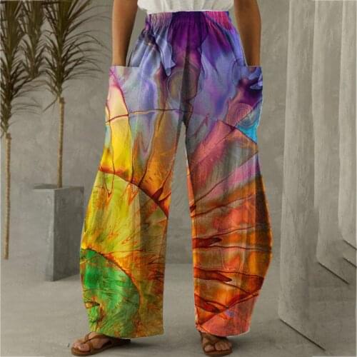 Umeko Summer Women Flower Printed Harem Pants Elastic Waist Trousers Loose Casual Turnip Bohemian Pantalon Oversized Bloomers