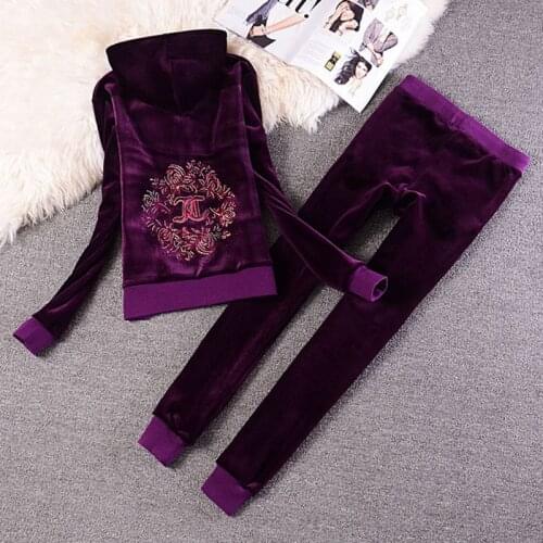 2019 Fall/winter Womens Brand Velvet Fabric Tracksuits Velour Suit Hooded Women large New thickening plus velvet suit fashion