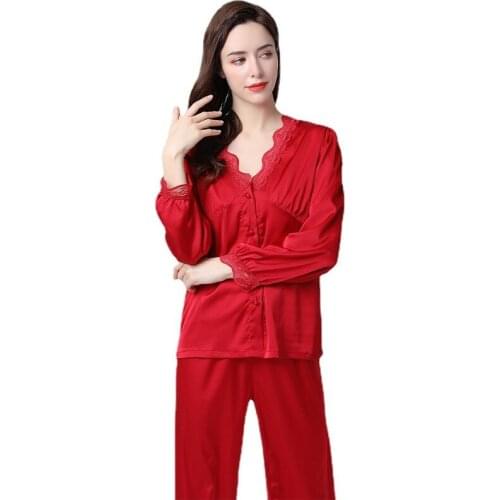 BALDAUREN 2021 Womens Home Service Lace Pajamas Suit Sexy V-Neck Ice Silk Women Refreshing Silk Imitation Series Shuiyi