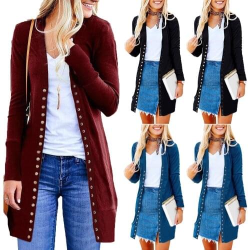 Women Sweater Casual Loose Solid Button Jacket Coat Outwear Long Sleeve Knit Long Length Cardigan Tops