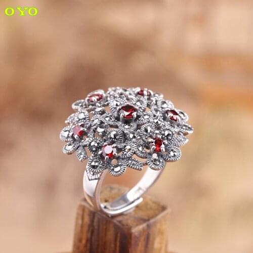 Manufacturers selling Thai silver jewelry S925 sterling silver womens pomegranate red ring free shipping