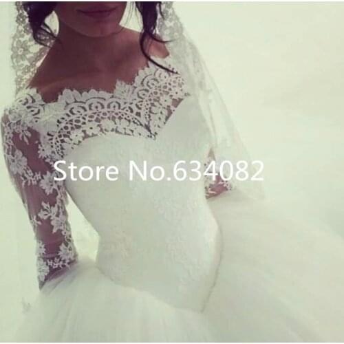 Boat Neck Long Lace Sleeves Princess 2018 New vestido de noiva Ball Gown Bridal Romantic casamento mother of the bride dresses