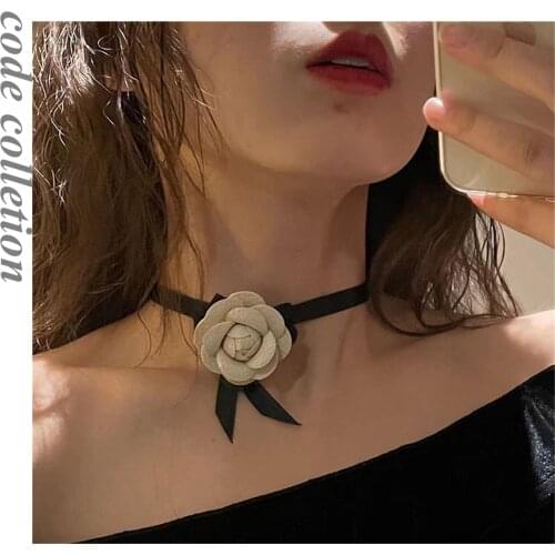 High Quality Handmade Ribbon Fl’ower Choker Necklaces for Women Elegant Camellia Necklaces Wedding Banquet Jewelry