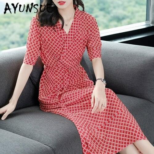 Real Silk Dress Women Spring Summer Dress Korean Fashion Beach Dress Elegant Vintage Party Dress Vestidos Mujer 19251 YY2727