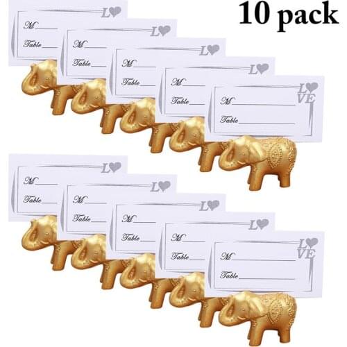10pcs/Set Place Card Holder Creative Golden Elephant Shaped Card Holder Decoration For Wedding Birthday Party Events Accessories
