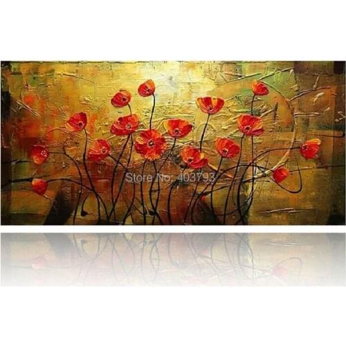 100% Hand Painted Frameless Red Modern Abstract Oil Paintings On Canvas Wall Art Flower Pictures For Home Decoration
