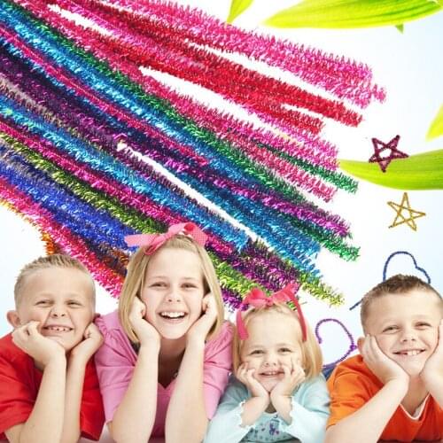 100pcs Glitter Chenille Stems Pipe Plush Tinsel Stems Plush Sticks Kids Educational DIY Toys Handmade Art Craft Supplies