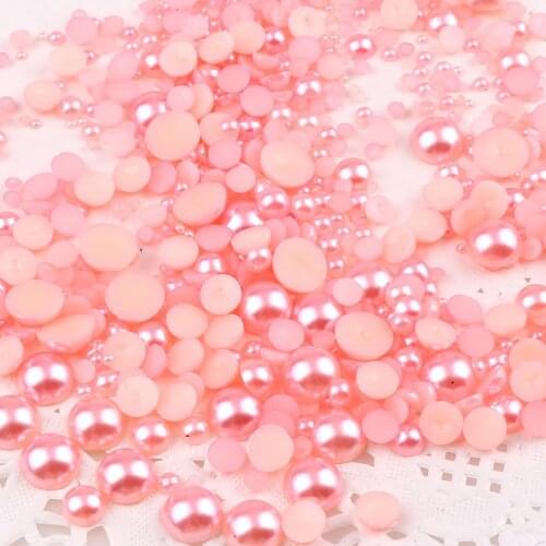 1000pcs Mixed size Imitation Pearls Half Round Flatback Shiny Light Pink Beads Nail Art DIY Rinestone Decoration Manicure Tools