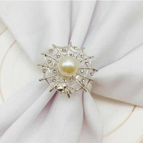 12pcs/lot Ghost Festival Halloween napkin ring pearl spider web napkin buckle napkin ring holder wedding party table decoration