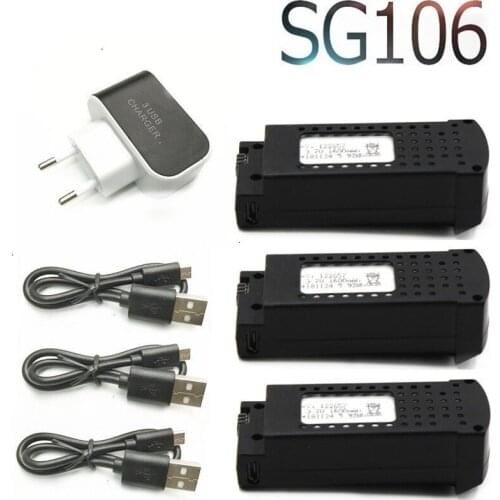 3.7V 1600mAh Lipo Battery and 3-port Charger For SG106 RC Helicopter Drone Quadcopter Spare Parts 3.7v Rechargeable Battery 3pcs