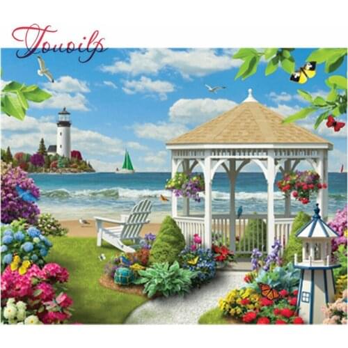 Diamond mosaic full diamond embroidery beads Beautiful Seaside Town Trees diamond cross stitch Square diamond unfinished kits