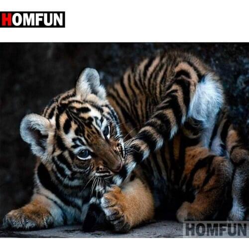 HOMFUN Full Square/Round Drill 5D DIY Diamond Painting "Animal tiger"3D Diamond Embroidery Cross Stitch Home Decor A20238
