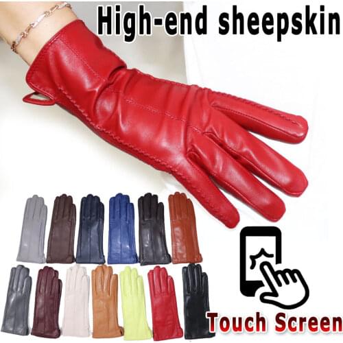 AOTIANYANG Genuine Leather Gloves Womens Sheepskin Gloves Plus Fleece Lining Short Style Autumn/Winter Fashion Color New Style