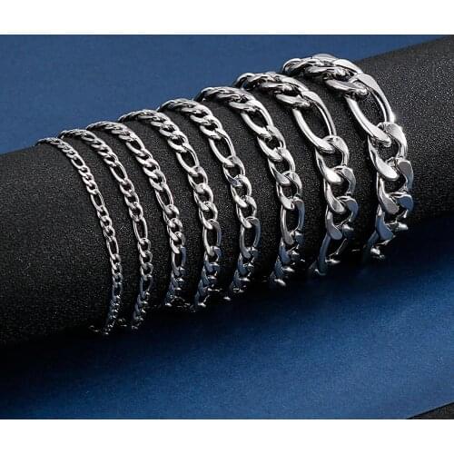 3~11mm Width Men Punk Figaro Chain Bracelet 316L Stainless Steel High Polished Never Fade Men Wrist Bracelets Unisex Jewelry