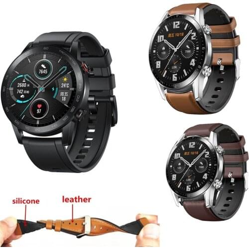 Bracelet Leather + Silicone Band For Huawei Honor Magic Watch 2 46mm Watch Strap For Huawei Watch GT 2 Honor Magic 2 Correa