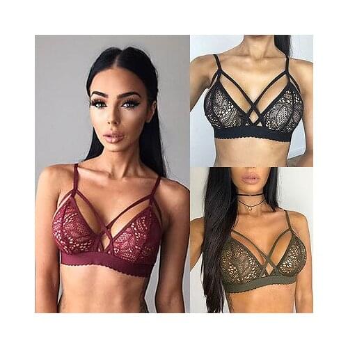 Women Top Floral Sheer Lace bras e Bralette Unpadded Bra Lace Up Crop Choker Wire free Hot