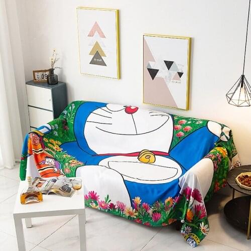 Anime Decorations Doraemon Print Sofa Covers for Living Room 2 Seater Cover Single Furniture Recliner Sofa Towel Home Decor