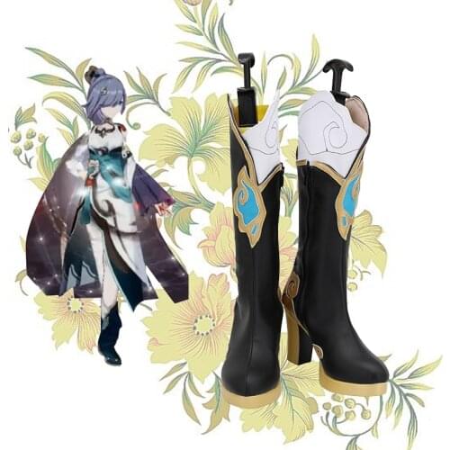 Honkai Impact 3rd Fu Hua Black Cosplay Shoes Long Boots Leather Custom Made Any Size For Unisex Halloween Party Props