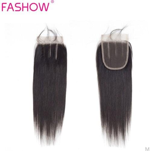 Fashow Peruvian Straight 4x4 Lace Closure Pre Plucked With Baby Hair Remy Natural Color Hairline Medium Brown Lace Closure
