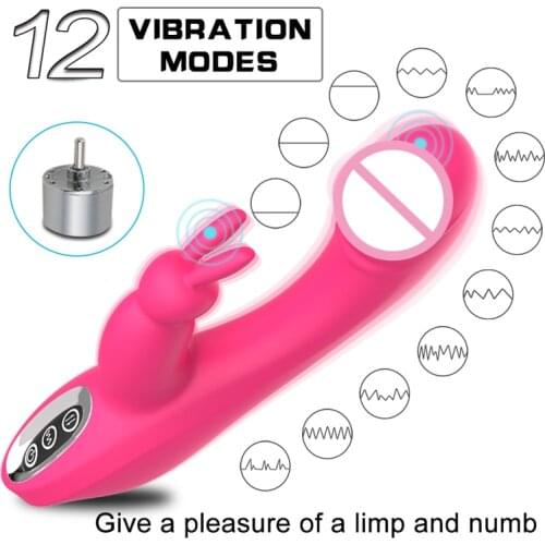 G-Spot Rabbit Vibrator 12 Speeds Rechargeable Waterproof Realistic Dildo Vibe Dual Motor Clitoris Stimulator Masturbator Sex Toy