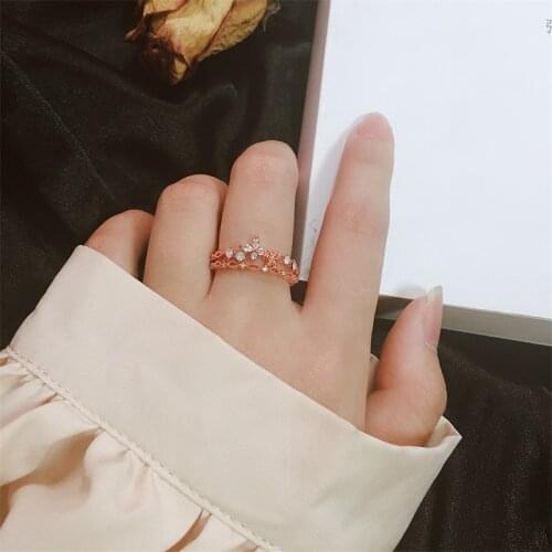 Korean Ring Rose Gold Colour Butterfly Flower Double Hollow Ring Female Model 2020 Trend New Fashion Jewellery Wedding Girl Gift