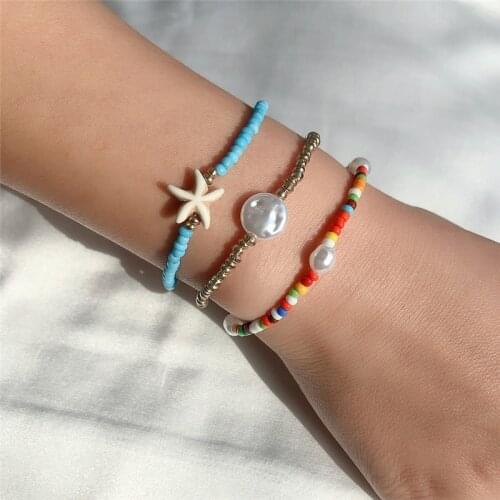 ORZTOON Fashion Boho Multilayer Miyuki Beads Pearl Starfish Bracelets for Women Bohemian Elasticity Bracelet Female Jewelry 2021