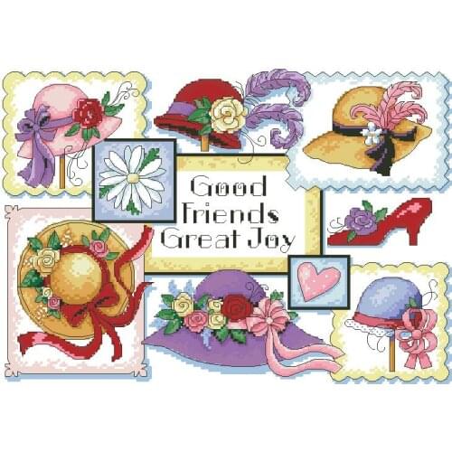 Top Quality Lovely Counted Cross Stitch Kit Good Friends Great Joy Different Hats Caps Dim 35159