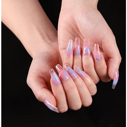 Fake Nails Medium and Long Water Color Nail Stickers Finished Nail Stickers 24 Nail Stickers With Glue MH88