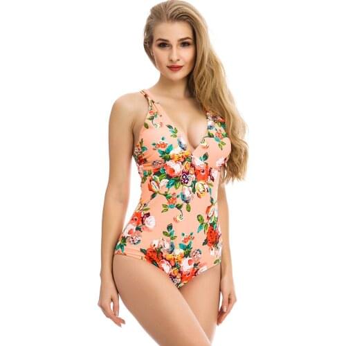 2019 New Sexy One Piece Swimsuit Plus Size Swimwear Women Printing Retro Beach Bodysuit Slimming Sports Bathing Suit XX-5XL