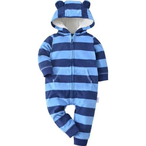 New One-piece Long Sleeve Thicken Coral Fleece Infant Baby Rompers Cartoon Jumpsuit Boys Girls Overall Hooded Out clothes