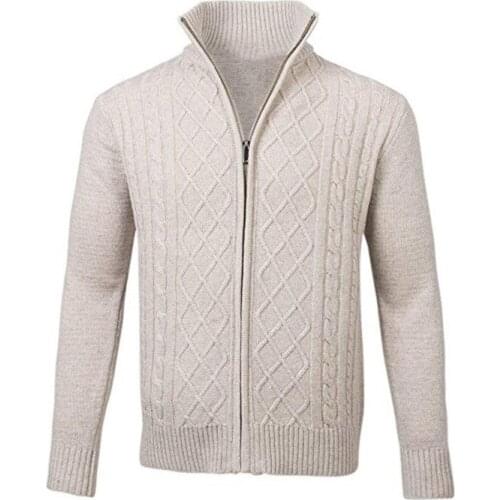 2021 Autumn and Winter Mens Wear Solid Color Zipper Turtleneck Long Sleeve Cardigan Sweater Youth Twist Casual Sweater