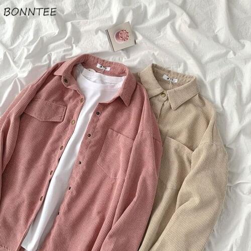 Shirts Women Autumn Pockets Blusas Japanese Button Fashion Camisa Solid Single-breasted College Simple Turn-down Collar Office