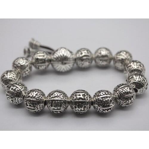 Pure S999 Silver Bracelet Women Mans Sutra Buddhism Retro Bead Chain 14mmW Fashion Hot Sale New