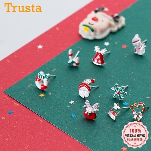 Trustdavis Real 925 Sterling Silver Sweet Candy Santa Claus Lovely Snowman Stud Earrings For Women Fine S925 Jewelry DA1998